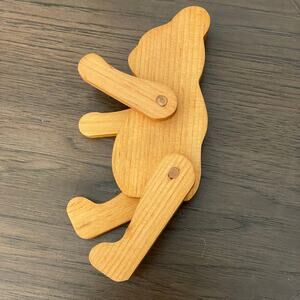 Hand Carved Wooden Bear Moveable Limbs Figure Solid Wood Jointed Folk Art FLAW